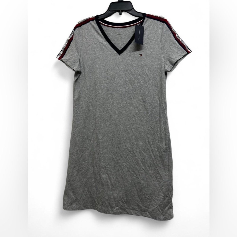 Tommy Hilfiger Gray V-Neck dress with Navy Trim